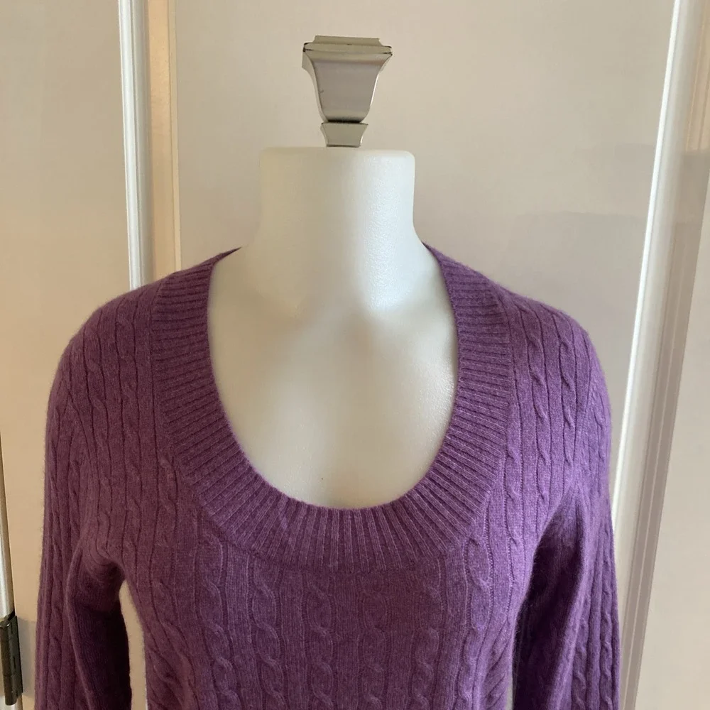 Kenar Cashmere Sweater Cable Knit V Neck 2 Ply Y2K Style Size Large Purple